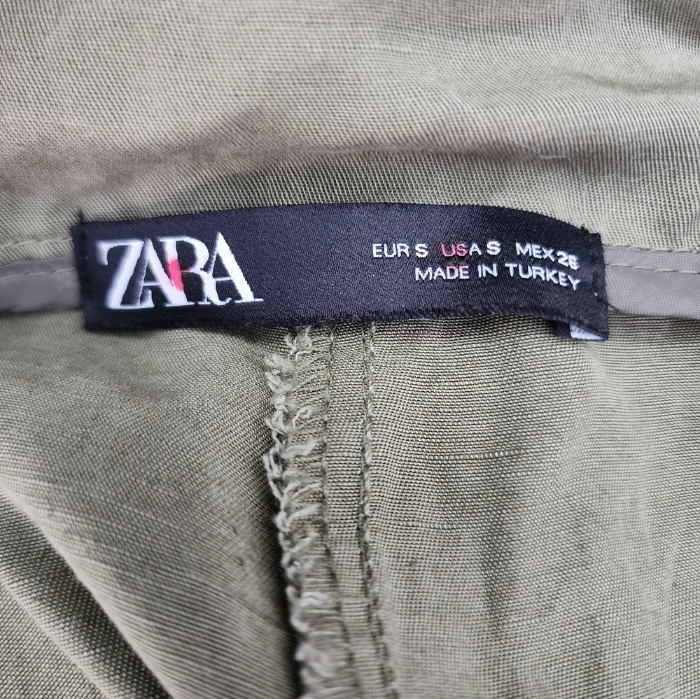 Zara High Waist Belted Cargo Trousers in Olive Green Size S New With Tags